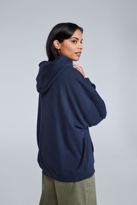'Idol' Women's Logo Drop Shoulder Hoodie with Kangaroo Pocket Warm Sweatshirt Dark Blue - Image 4