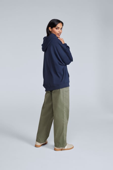 'Idol' Women's Logo Drop Shoulder Hoodie with Kangaroo Pocket Warm Sweatshirt Dark Blue - Image 5