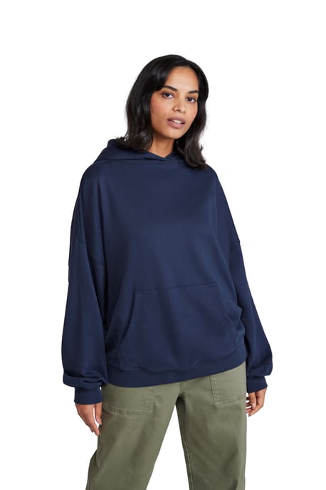 'Idol' Women's Logo Drop Shoulder Hoodie with Kangaroo Pocket Warm Sweatshirt Dark Blue - Image 6