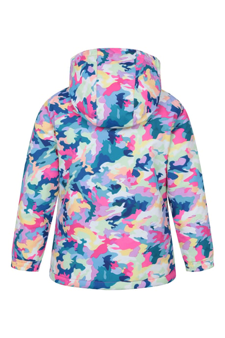 'Snowdrop' Kids Printed Ski Jacket with Detachable Hood Snow Proof Pink - Image 3