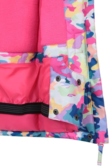 'Snowdrop' Kids Printed Ski Jacket with Detachable Hood Snow Proof Pink - Image 6