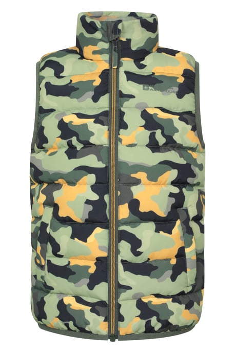 'Rocko' Kids Printed Gilet Water Resistant Padded Rain Jacket Forest Green - Image 1