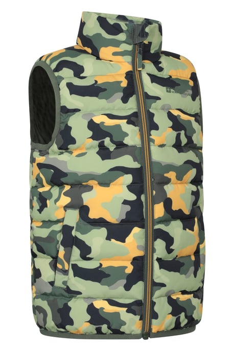 'Rocko' Kids Printed Gilet Water Resistant Padded Rain Jacket Forest Green - Image 2