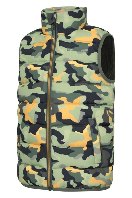 'Rocko' Kids Printed Gilet Water Resistant Padded Rain Jacket Forest Green - Image 4