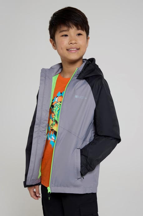 'Torrent II' Kids Waterproof Jacket with Taped Seams Rain Coat Grey - Image 4