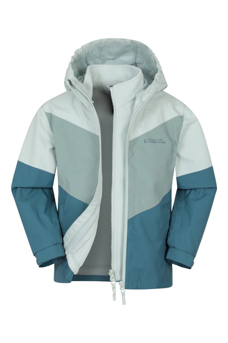 'Lightning' Kids 3 in 1 Waterproof Jacket Inner Fleece Full Zip Hood Winter Coat Teal - Image 1