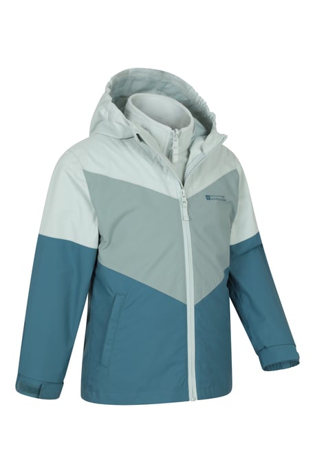 'Lightning' Kids 3 in 1 Waterproof Jacket Inner Fleece Full Zip Hood Winter Coat Teal - Image 2