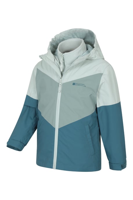 'Lightning' Kids 3 in 1 Waterproof Jacket Inner Fleece Full Zip Hood Winter Coat Teal - Image 4