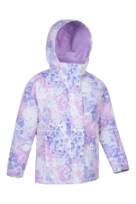 'Snowdrop' Kids Printed Ski Jacket with Detachable Hood Snow Proof Pink - Image 2