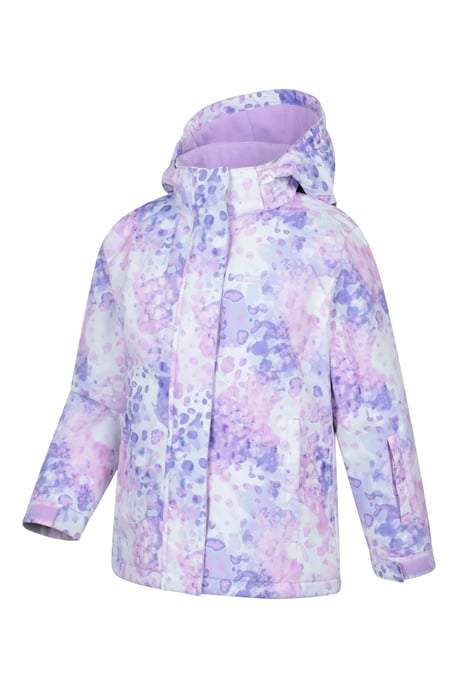 'Snowdrop' Kids Printed Ski Jacket with Detachable Hood Snow Proof Pink - Image 4