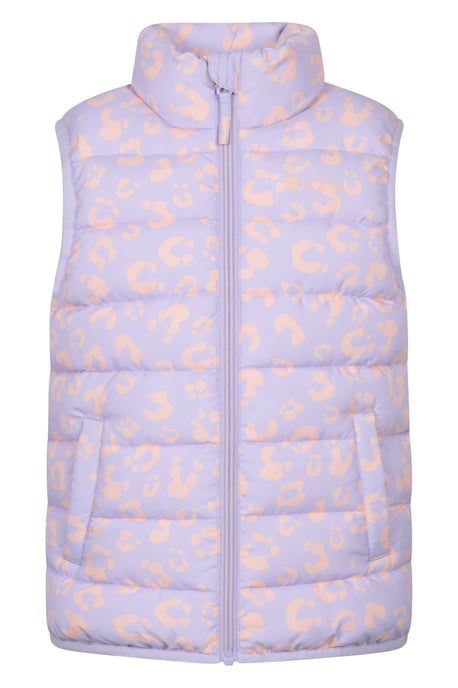 'Rocko' Kids Printed Gilet Water Resistant Padded Rain Jacket Lilac - Image 2