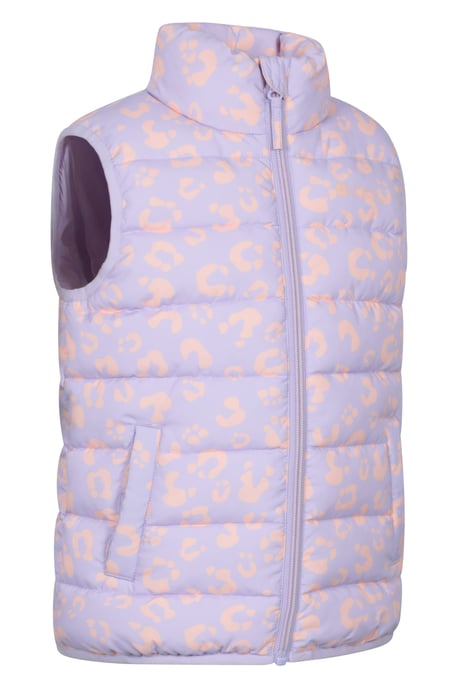 'Rocko' Kids Printed Gilet Water Resistant Padded Rain Jacket Lilac - Image 3