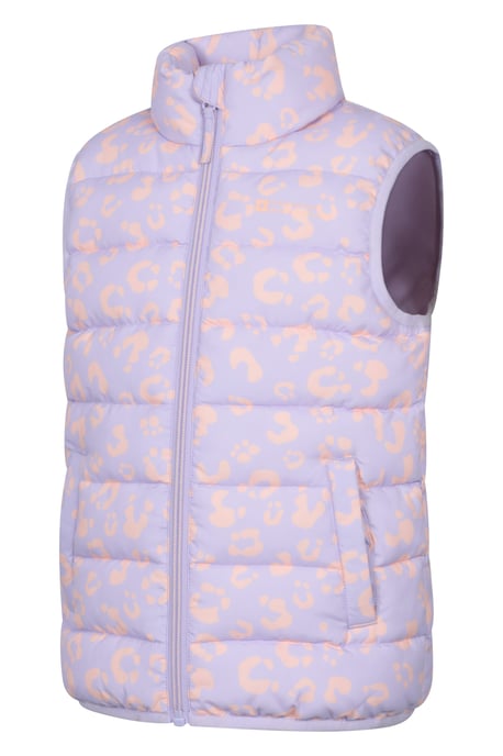 'Rocko' Kids Printed Gilet Water Resistant Padded Rain Jacket Lilac - Image 5