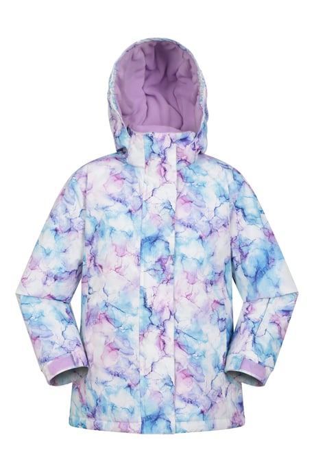 'Snowdrop' Kids Printed Ski Jacket with Detachable Hood Snow Proof Dusty Pink - Image 2