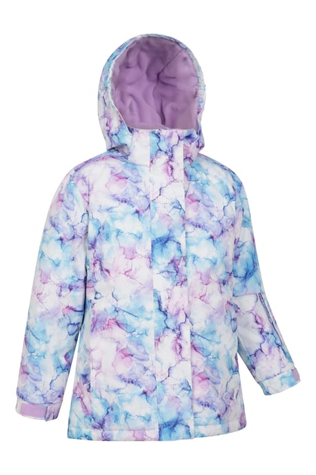 'Snowdrop' Kids Printed Ski Jacket with Detachable Hood Snow Proof Dusty Pink - Image 3
