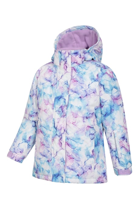 'Snowdrop' Kids Printed Ski Jacket with Detachable Hood Snow Proof Dusty Pink - Image 5
