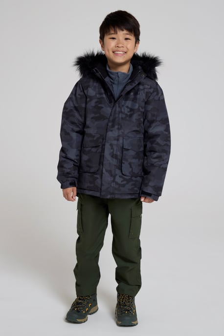 'Ranger' Printed Kids Parka Jacket Water Resistant Warm Cosy Coat Black - Image 2