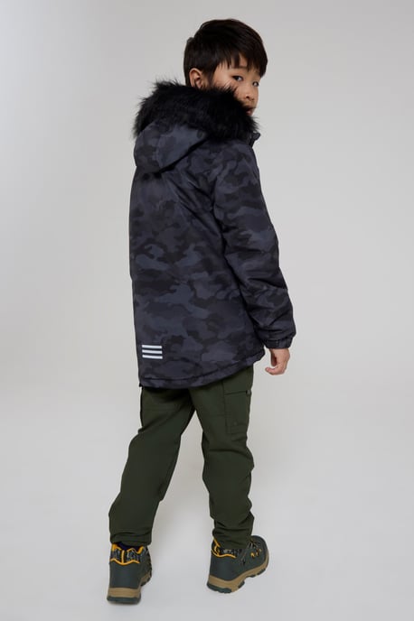 'Ranger' Printed Kids Parka Jacket Water Resistant Warm Cosy Coat Black - Image 3