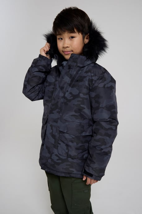'Ranger' Printed Kids Parka Jacket Water Resistant Warm Cosy Coat Black - Image 4