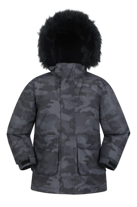 'Ranger' Printed Kids Parka Jacket Water Resistant Warm Cosy Coat Black - Image 5