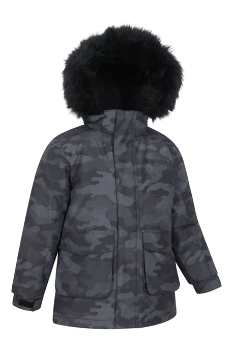 'Ranger' Printed Kids Parka Jacket Water Resistant Warm Cosy Coat Black - Image 6