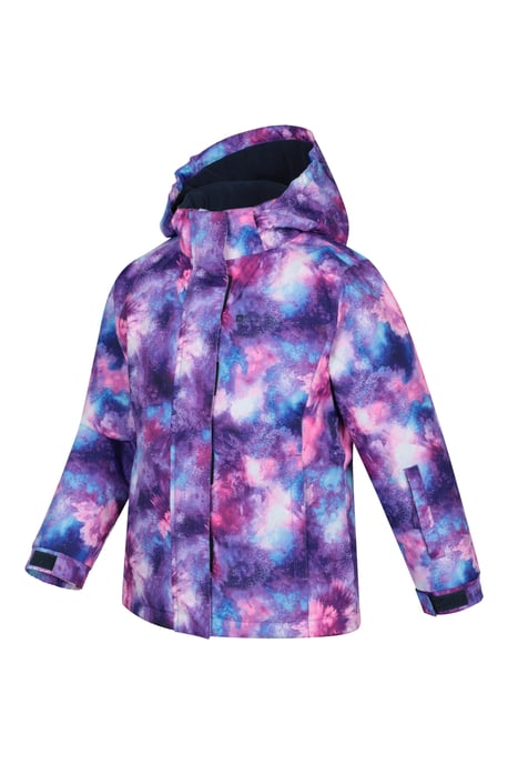 'Snowdrop' Kids Printed Ski Jacket with Detachable Hood Snow Proof Purple - Image 4