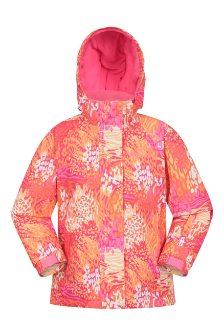 'Snowdrop' Kids Printed Ski Jacket with Detachable Hood Snow Proof Orange - Image 1