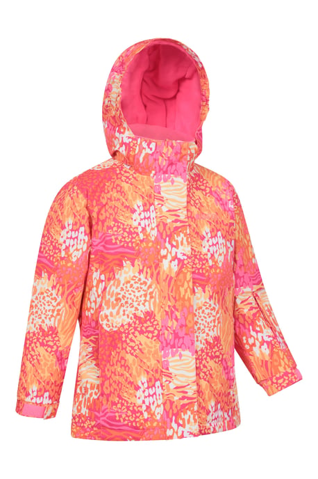 'Snowdrop' Kids Printed Ski Jacket with Detachable Hood Snow Proof Orange - Image 2