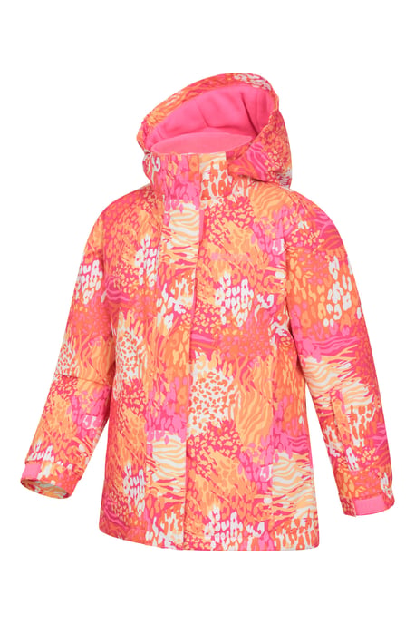 'Snowdrop' Kids Printed Ski Jacket with Detachable Hood Snow Proof Orange - Image 4