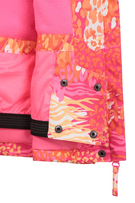 'Snowdrop' Kids Printed Ski Jacket with Detachable Hood Snow Proof Orange - Image 5