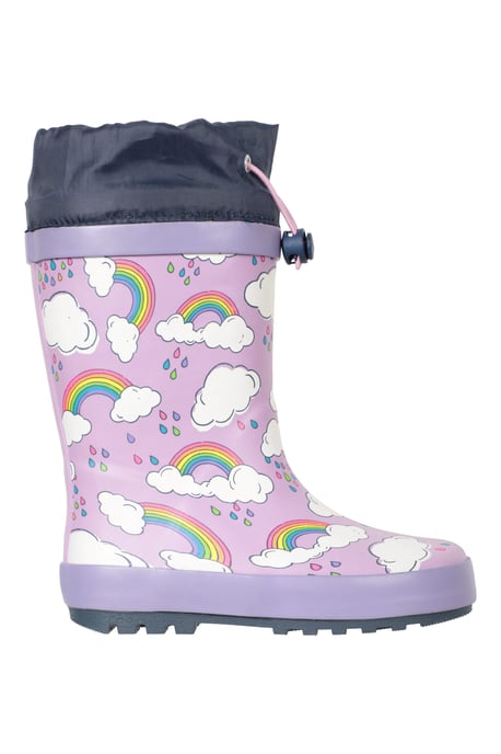 'Pattern' Winter Junior Wellies Lightweight Flexible Kids Fleece Lined Rain Boot Lilac - Image 2