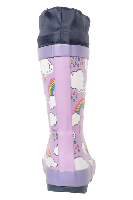 'Pattern' Winter Junior Wellies Lightweight Flexible Kids Fleece Lined Rain Boot Lilac - Image 3