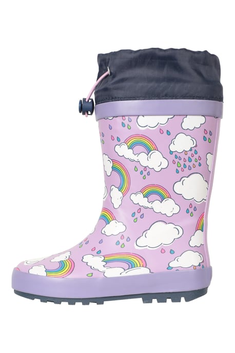 'Pattern' Winter Junior Wellies Lightweight Flexible Kids Fleece Lined Rain Boot Lilac - Image 5