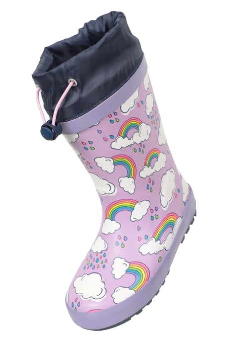 'Pattern' Winter Junior Wellies Lightweight Flexible Kids Fleece Lined Rain Boot Lilac - Image 6