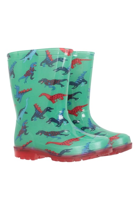 'Splash' Toddler Light Up Wellies Waterproof Flashing Sole Kids Rain Boots Shoes Green - Image 1