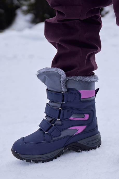 'Chill' Kids Snow Boots with Touch Strap Fastening Water Resistant Winter Shoes Purple - Image 1