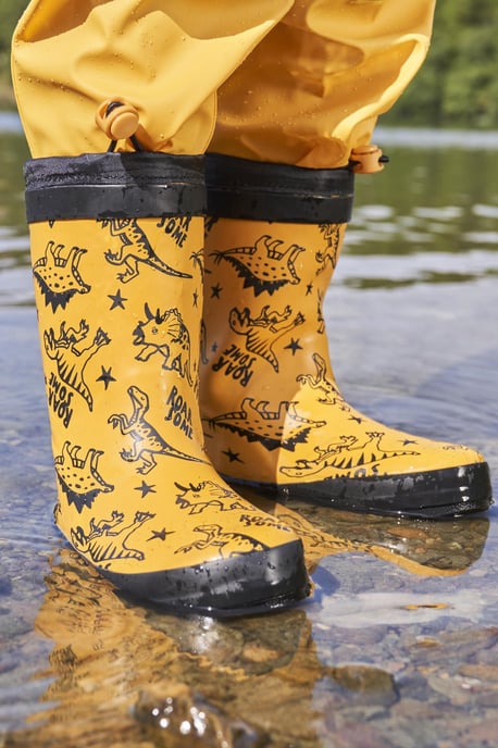 'Pattern' Winter Junior Wellies Lightweight Flexible Kids Fleece Lined Rain Boot Yellow - Image 1