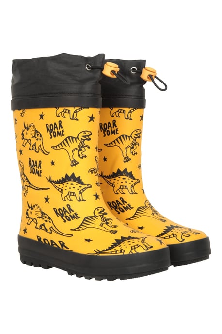 'Pattern' Winter Junior Wellies Lightweight Flexible Kids Fleece Lined Rain Boot Yellow - Image 2