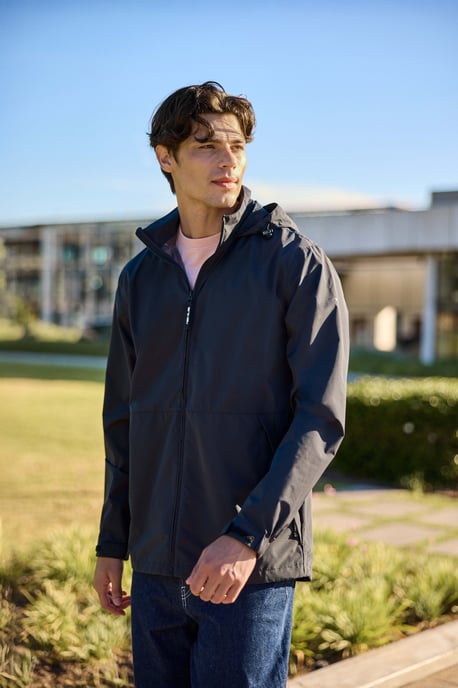'Pace' Men's Waterproof Jacket with Adjustable Hood & Cuffs Packable Coat Black - Image 1