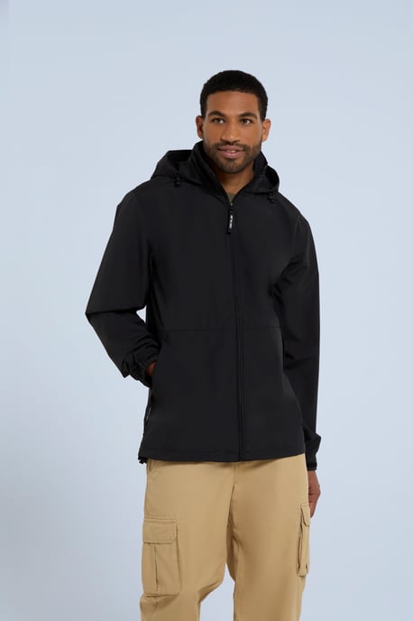 'Pace' Men's Waterproof Jacket with Adjustable Hood & Cuffs Packable Coat Black - Image 2