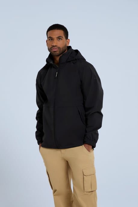 'Pace' Men's Waterproof Jacket with Adjustable Hood & Cuffs Packable Coat Black - Image 3