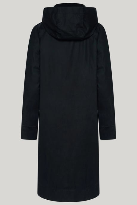 Elle Waxed Cotton Long Coat in Black - Image 3