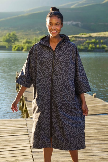 'Coastline' Women's Water Resistant Changing Robe Fleece Lined Hood Surf Poncho Multicolour - Image 1