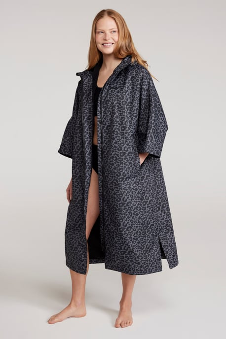 'Coastline' Women's Water Resistant Changing Robe Fleece Lined Hood Surf Poncho Multicolour - Image 4