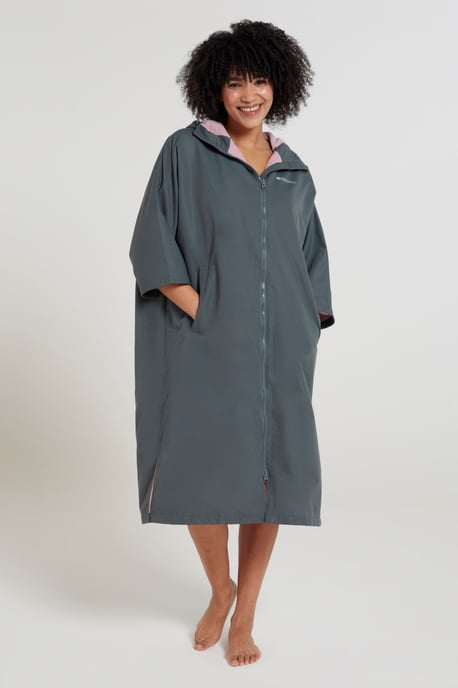 'Coastline' Women's Water Resistant Changing Robe Fleece Lined Hood Surf Poncho Khaki - Image 1