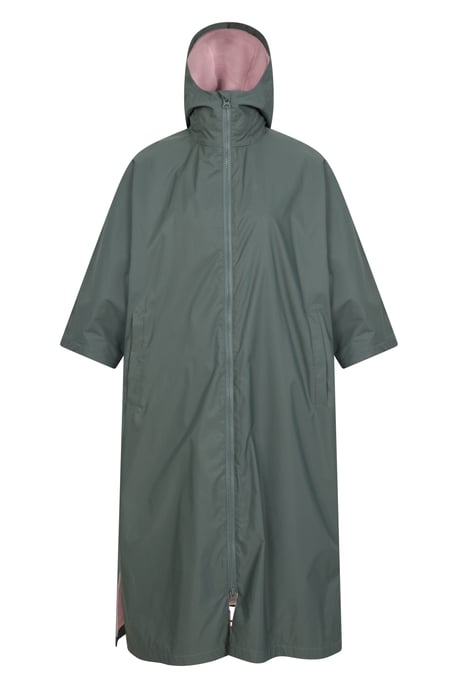 'Coastline' Women's Water Resistant Changing Robe Fleece Lined Hood Surf Poncho Khaki - Image 5