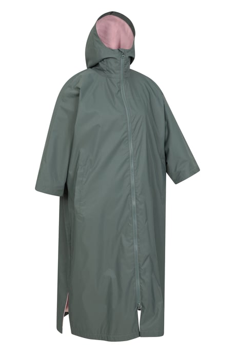 'Coastline' Women's Water Resistant Changing Robe Fleece Lined Hood Surf Poncho Khaki - Image 6