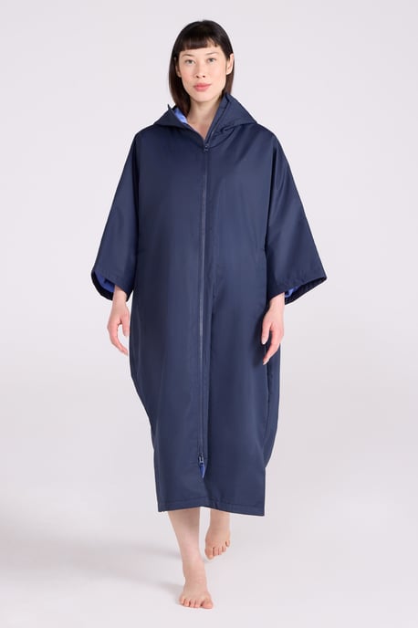 'Coastline' Women's Water Resistant Changing Robe Fleece Lined Hood Surf Poncho Navy - Image 1