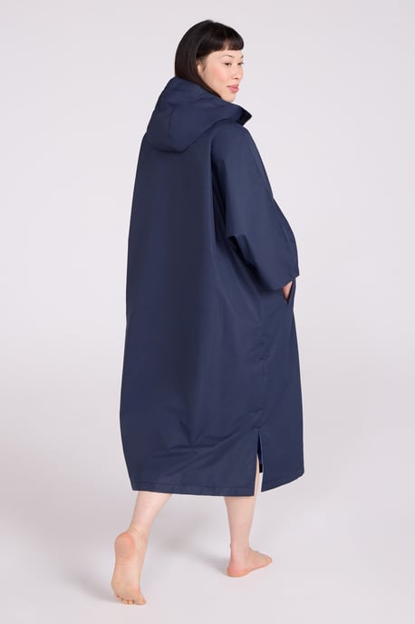'Coastline' Women's Water Resistant Changing Robe Fleece Lined Hood Surf Poncho Navy - Image 3