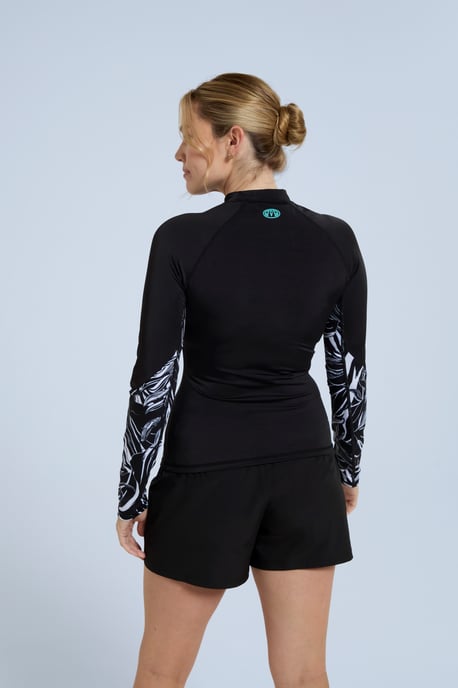 'Lillie' Women's Printed Panel Rash Vest Sun Protection Quick Dry Summer Swimwear Black - Image 4